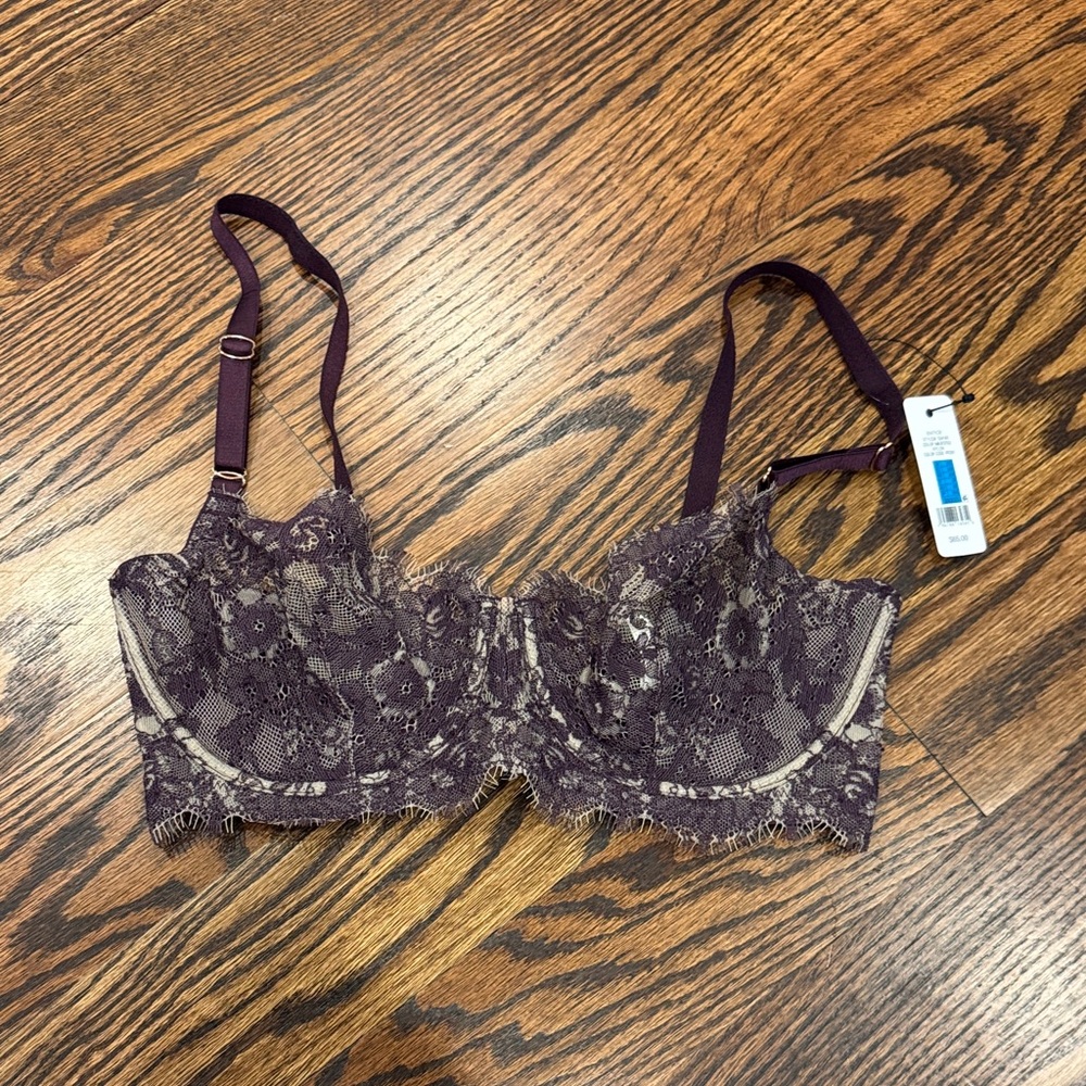 Skarlett Blue Plum Maroon Entice Balconette Lace Bra New With Tags 30DDD/30F
